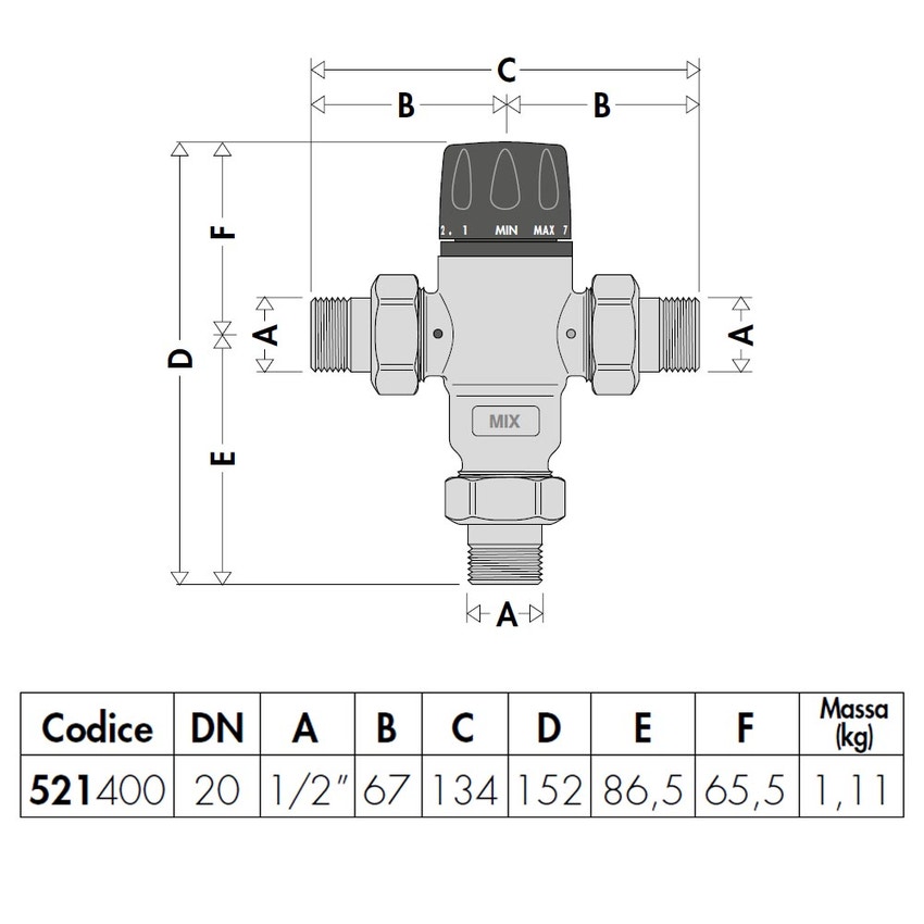 Caleffi 521500 Miscelatore termostatico anticalcare, regolabile 3/4