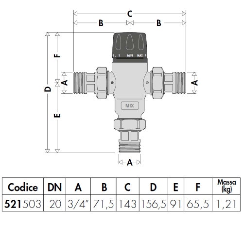 Immagine di Caleffi Miscelatore termostatico anticalcare con valvole di ritegno 3/4" 521503