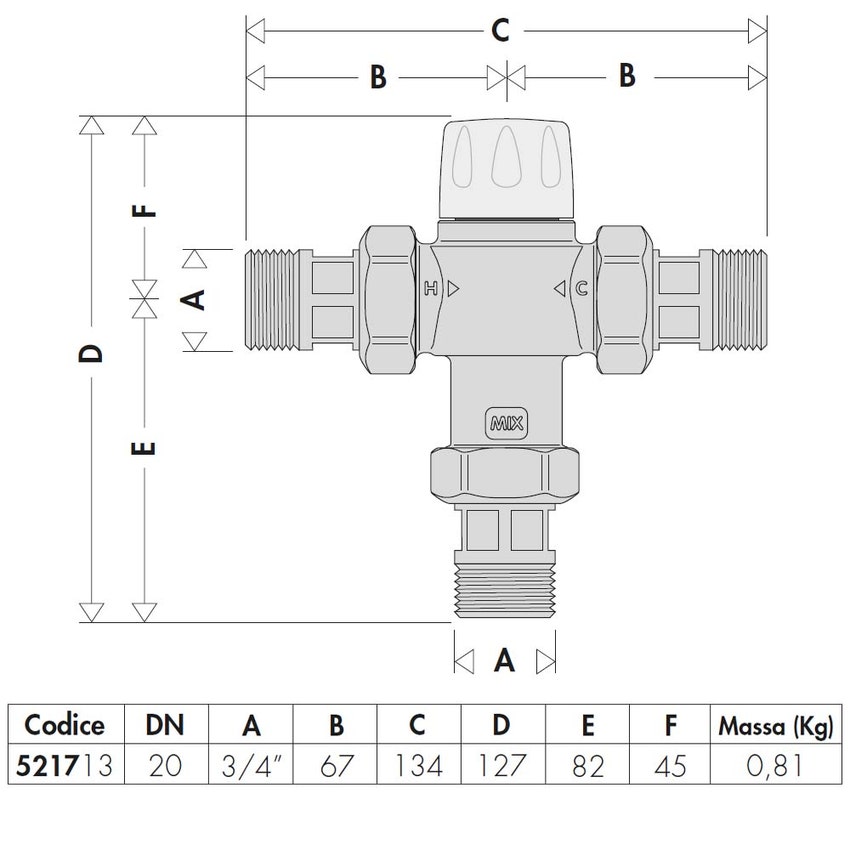 Immagine di Caleffi Miscelatore termostatico regolabile con manopola, con valvole di ritegno e filtri per controllo temperatura al punto di utilizzo, antiscottatura 3/4" Kv: 1.85 521713
