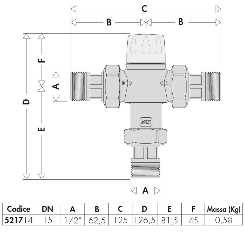 Immagine di Caleffi Miscelatore termostatico regolabile con manopola, con valvole di ritegno e filtri per controllo temperatura al punto di utilizzo, antiscottatura 1/2" Kv: 1.50 521714