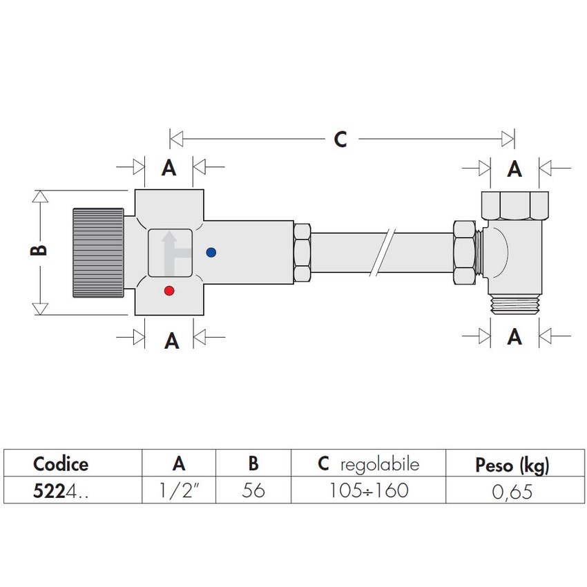 Immagine di Caleffi Miscelatore termostatico per installazioni sotto scaldacqua ad accumulo 1/2" 30 - 48°C 522430