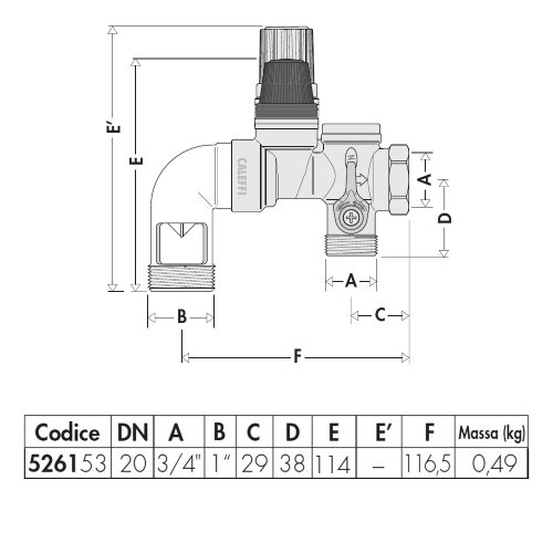 Immagine di Caleffi Gruppo di sicurezza per scaldacqua ad accumulo per installazioni orizzontali 3/4" 526153