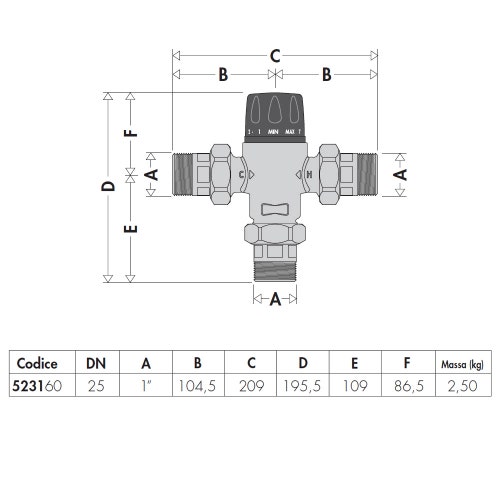 Immagine di Caleffi Miscelatore termostatico regolabile, per impianti centralizzati, corpo in lega antidezincificazione 1" 523160