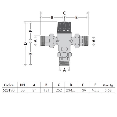Immagine di Caleffi Miscelatore termostatico regolabile, per impianti centralizzati, corpo in lega antidezincificazione 2" 523190