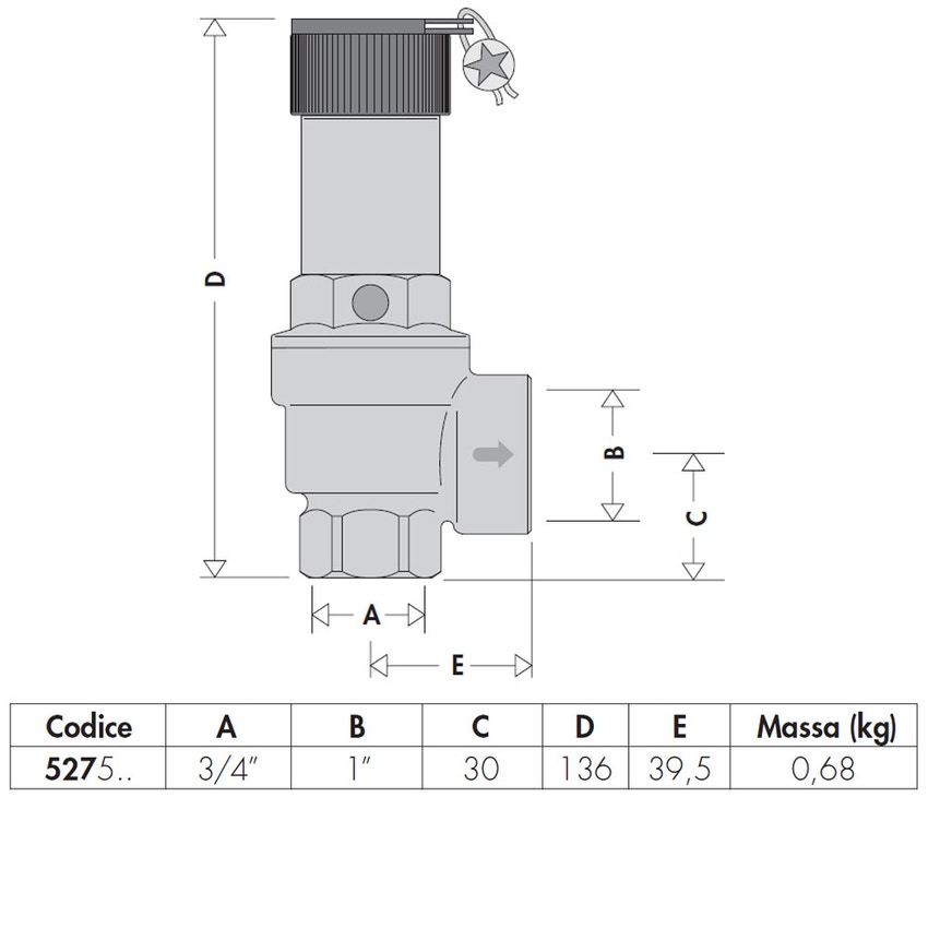 Immagine di Caleffi Valvola di sicurezza certificata e tarata a banco INAIL (Ex ISPESL) con attacchi femmina, tarature speciali 3/4”x1" 7 bar 527570