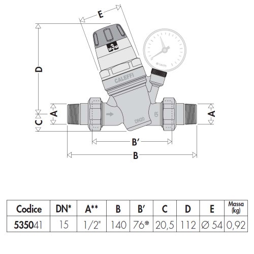 Immagine di Caleffi Riduttore di pressione con cartuccia monoblocco estraibile con manometro 1/2" 535041