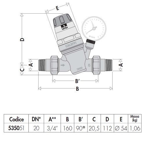Immagine di Caleffi Riduttore di pressione con cartuccia monoblocco estraibile con manometro 3/4" 535051