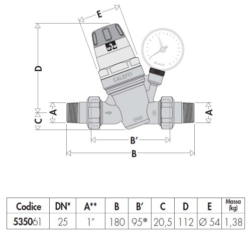 Immagine di Caleffi Riduttore di pressione con cartuccia monoblocco estraibile con manometro 1" 535061