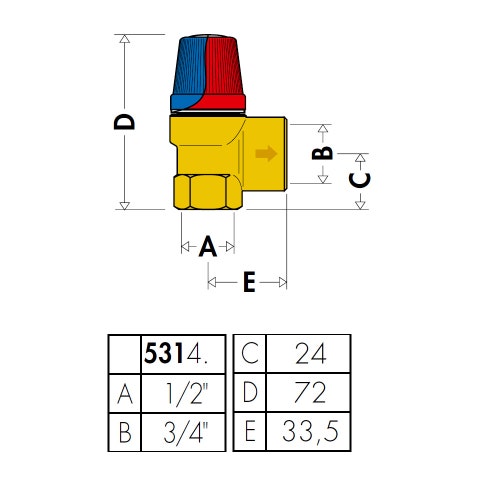 Immagine di Caleffi Valvola di sicurezza per impianti idrosanitari con attacchi femmina - femmina 1/2"x 3/4" 531410