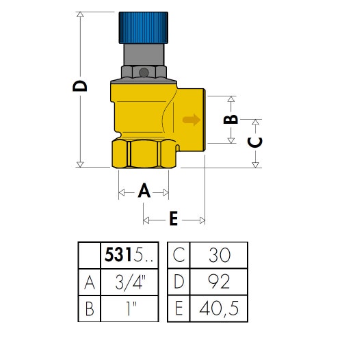 Immagine di Caleffi Valvola di sicurezza per impianti idrosanitari con attacchi femmina - femmina 3/4"x1" 531510