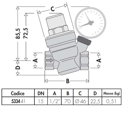 Immagine di Caleffi Riduttore di pressione inclinato con attacco manometro 1/2" 533441