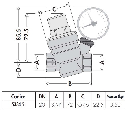 Immagine di Caleffi Riduttore di pressione inclinato con attacco manometro 3/4" 533451