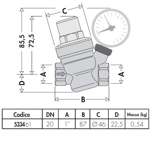 Immagine di Caleffi Riduttore di pressione inclinato con attacco manometro 1" 533461