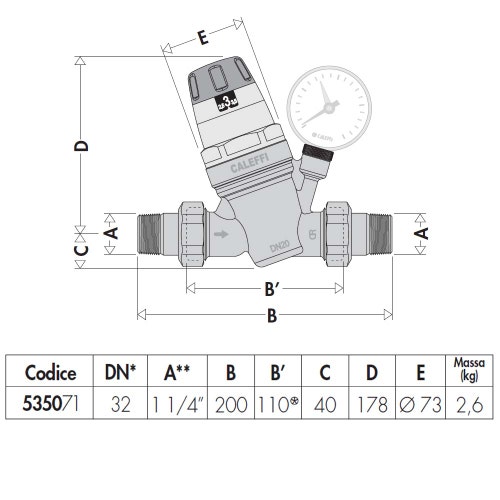 Immagine di Caleffi Riduttore di pressione con cartuccia monoblocco estraibile con manometro 1 1/4" 535071