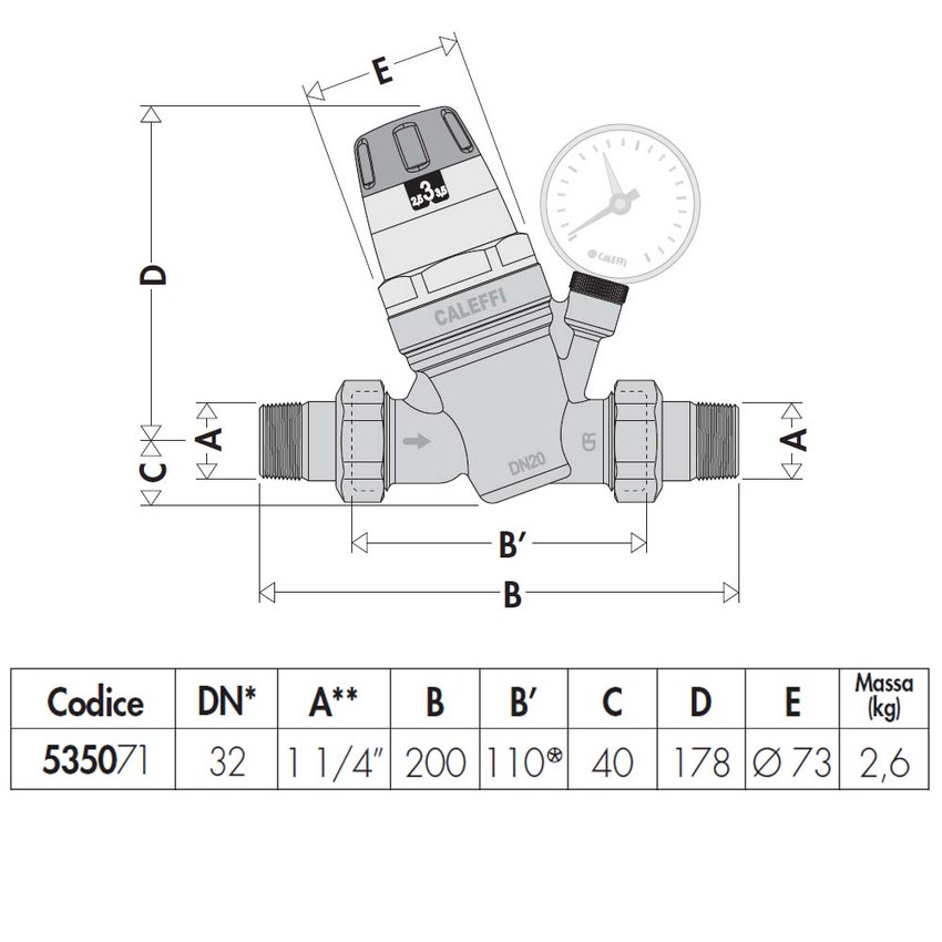 Immagine di Caleffi Riduttore di pressione con cartuccia monoblocco estraibile con manometro 1 1/4" 535071