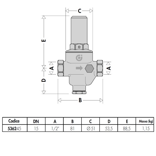Immagine di Caleffi Riduttore di pressione di secondo stadio, con cartuccia estraibile con attacchi femmina 1/2" 536245