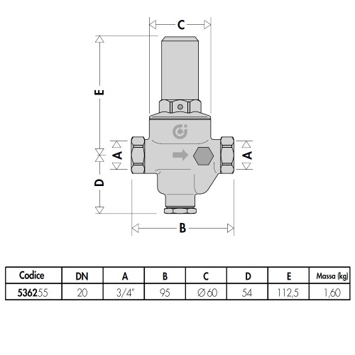 Immagine di Caleffi Riduttore di pressione di secondo stadio, con cartuccia estraibile con attacchi femmina 3/4" 536255