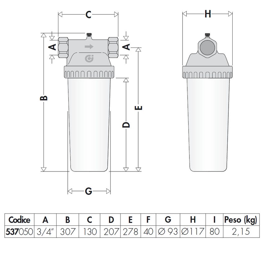 Immagine di Caleffi Contenitore per cartucce filtranti standard da 10" 3/4" 537050