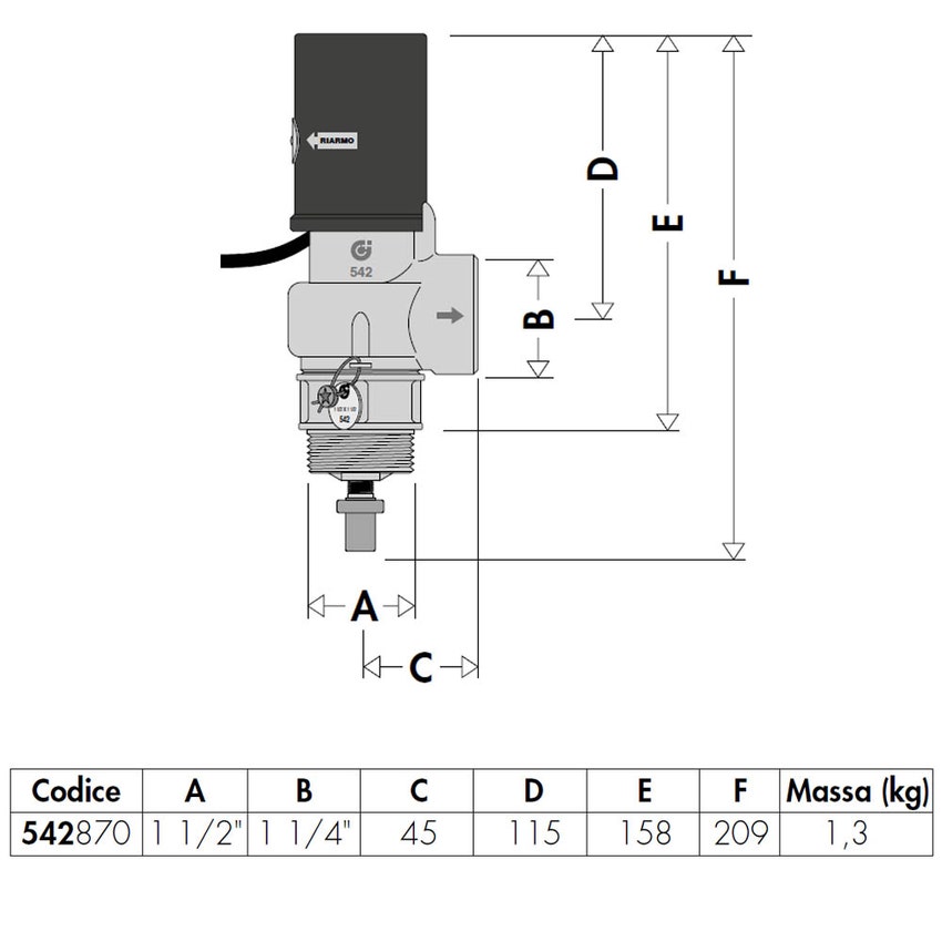 Immagine di Caleffi Valvola di scarico termico, ad azione positiva, con riarmo manuale 1 1/2” M x 1 1/4” F 542870