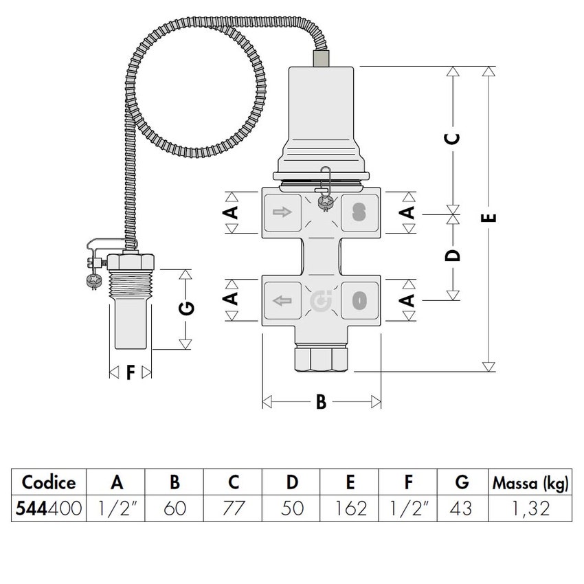 Immagine di Caleffi Valvola di scarico termico, ad azione positiva, con reintegro incorporato 1/2” F 544400
