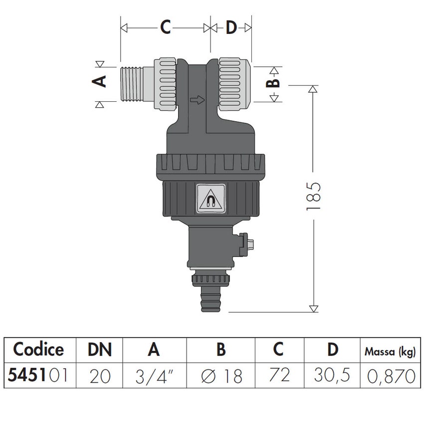 Immagine di Caleffi DIRTMAGSLIM® - Defangatore con magnete per installazione sottocaldaia 3/4” M  Ø 18 545101
