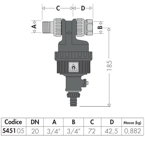 Immagine di Caleffi DIRTMAGSLIM® defangatore con magnete per installazione sottocaldaia 3/4” M x 3/4” F 545105