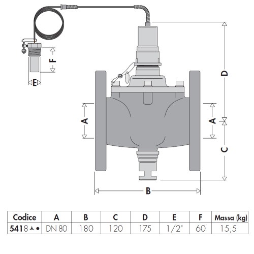 Immagine di Caleffi Valvola di intercettazione del combustibile con attacchi flangiati con sensore di 5 m, taratura 110° DN 80 541820