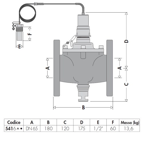 Immagine di Caleffi Valvola di intercettazione del combustibile, attacchi flangiati, per impieghi ad alte pressioni con taratura 98° C, DN 65, lunghezza 5 m 541610