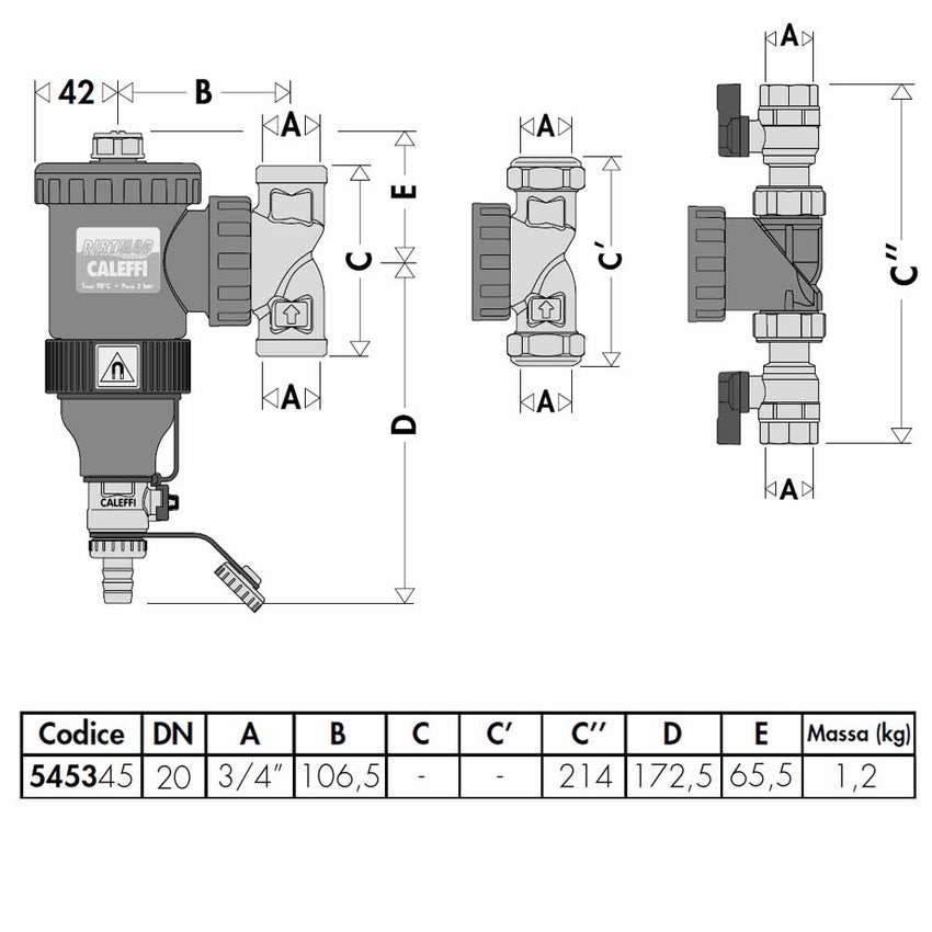 Immagine di Caleffi DIRTMAG®, Defangatore con valvole d’intercettazione, con magnete 3/4” portata massima 1,3 545345