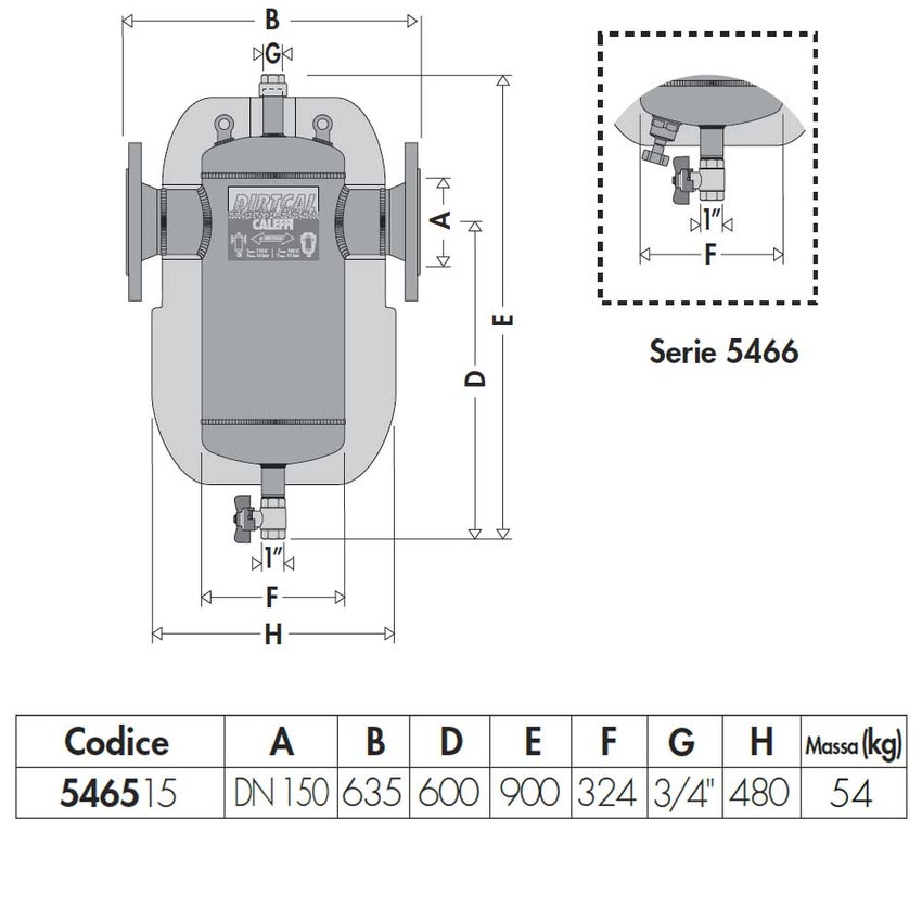 Immagine di Caleffi DIRTCAL® defangatore, attacchi flangiati con coibentazione DN 150  3/4" 546515