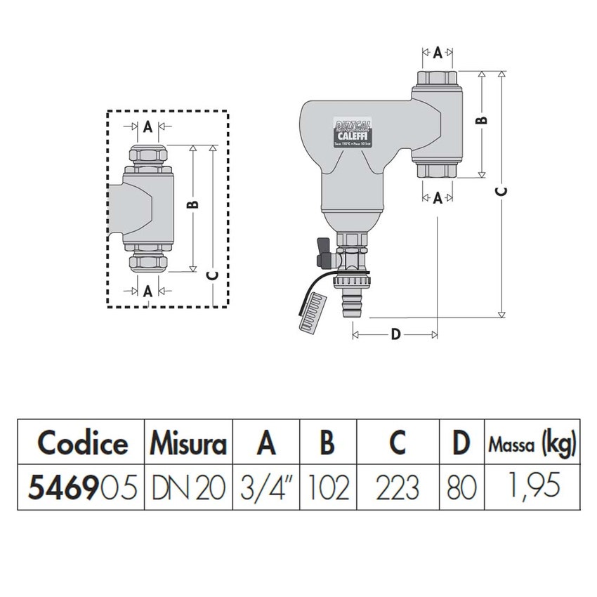 Caleffi 546905 DIRTCAL®, defangatore per tubazioni verticali con attacchi  filettati femmina 3/4