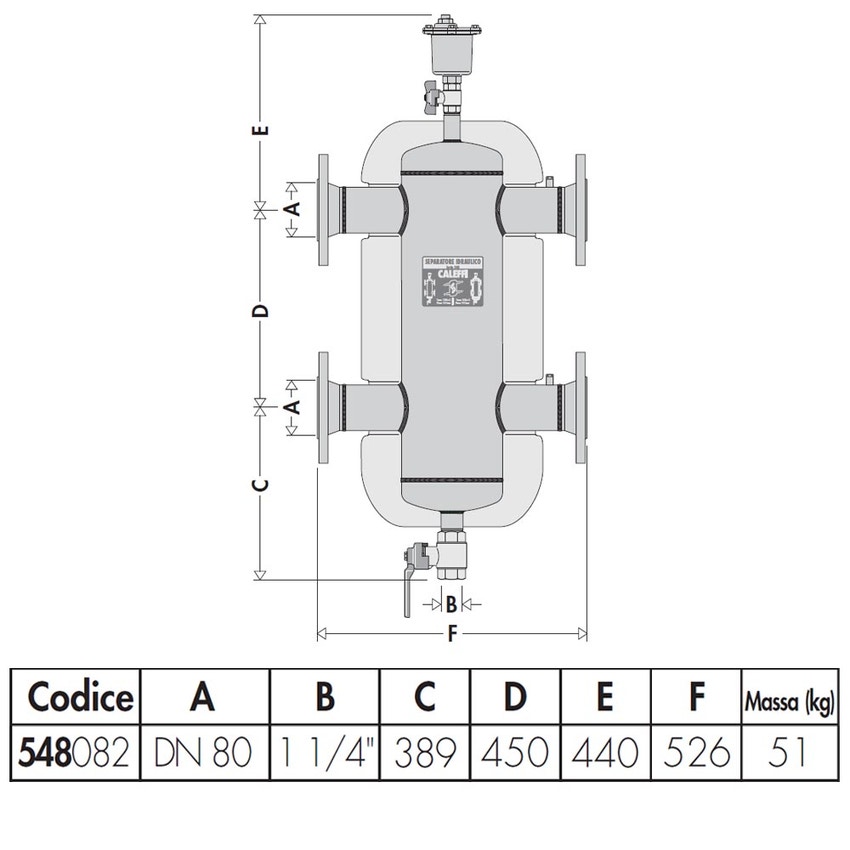 Immagine di Caleffi Separatore idraulico, attacchi flangiati con coibentazione DN80 548082