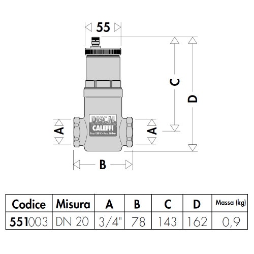 Immagine di Caleffi DISCAL®, disaeratore, attacchi filettati femmina 3/4" 551003