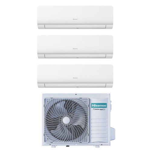 Immagine di Hisense NEW ENERGY R32 Climatizzatore a parete trial split inverter Wi-Fi bianco | unità esterna 7 kW unità interne 7000+9000+18000 BTU 3AMW72U4RJC+KC[50]BS01G+KC[20|25]MR01G