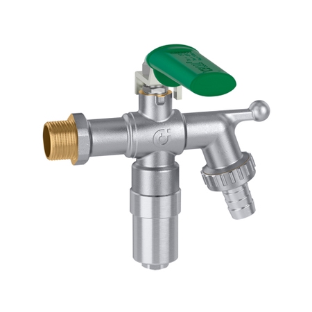 Immagine di Caleffi ICECAL rubinetto da giardino a sfera, con dispositivo di sicurezza antigelo, attacchi 1/2" M x 3/4" M con portagomma 603450