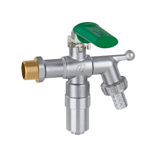 Immagine di Caleffi ICECAL rubinetto da giardino a sfera, con dispositivo di sicurezza antigelo, attacchi 1/2" M x 3/4" M con portagomma 603450