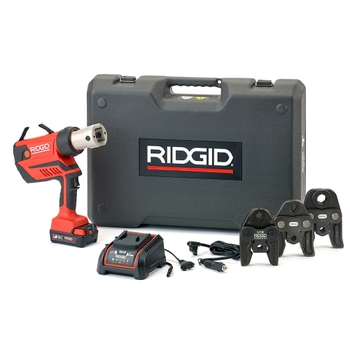 Immagine di Ridgid RP 350-B Pressatrice a pistola a batteria completo di ganasce U 16-20-25 mm, caricabatterie rapido 220 V, batteria a Li-Ion 18 V 2.5 Ah e cassetta di trasporto 67113