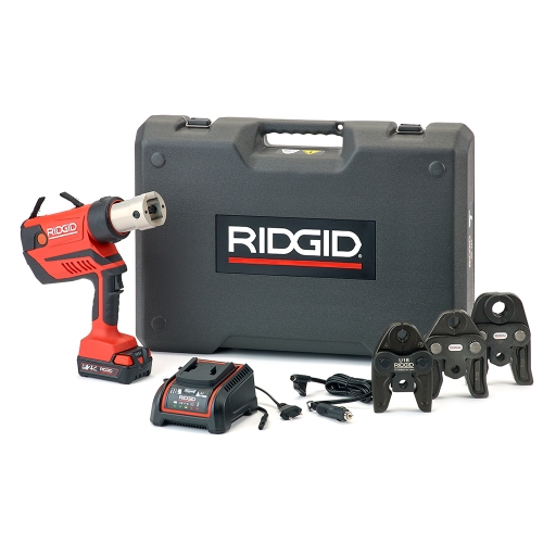 Immagine di Ridgid RP 350-B Pressatrice a pistola a batteria completo di ganasce U 16-20-25 mm, caricabatterie rapido 220 V, batteria a Li-Ion 18 V 2.5 Ah e cassetta di trasporto 67113