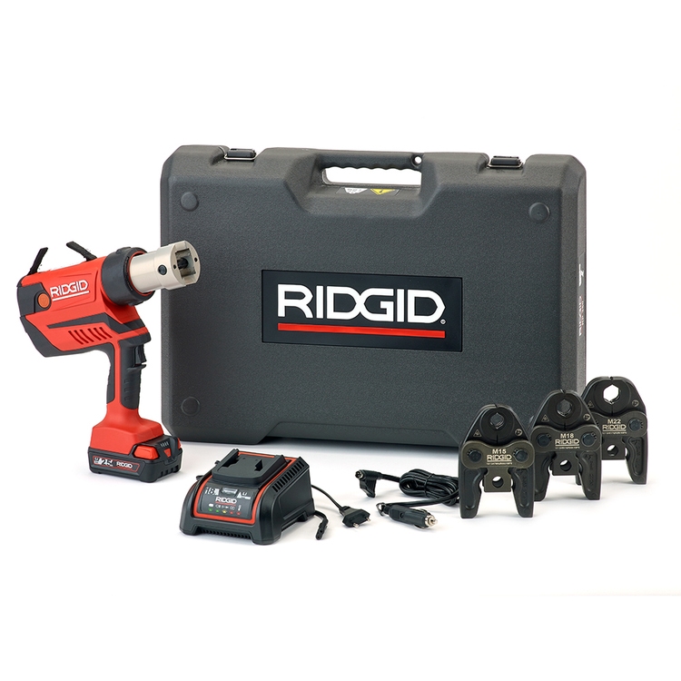 Ridgid RP 219 Pressatrice a batteria completo di ganasce V 15-18-22 mm,  caricabatterie veloce da 230 V, batteria a Li-Ion 18 V 2.5 Ah e cassetta di  trasporto 69088