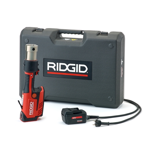 Immagine di Ridgid RP 351-C Pressatrice in linea con ganasce M 15-18-22 mm, con adattatore per alimentazione 220 V (con cavo da 5 m) e cassetta di trasporto + omaggio batteria 18 V 2.5 Ah e caricabatterie 69828+56513+56523