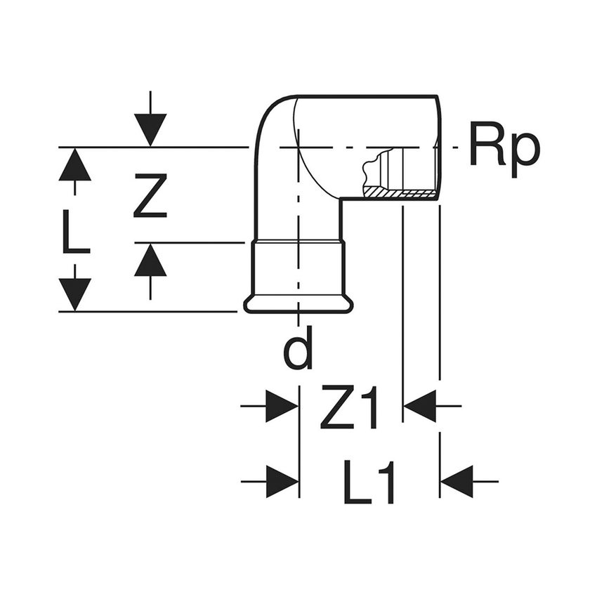 Immagine di Geberit MAPRESS gomito misto 90° Geberit acciaio Inox con filetto femmina, ø 18 mm, attacco 3/8" 33804