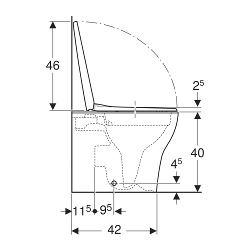 Immagine di Geberit SELNOVA vaso a pavimento Rimfree, a cacciata e a filo parete, con sedile a discesa rallentata, fissaggi nascosti e scarico verticale o orizzontale, colore bianco finitura lucido 502.794.00.1
