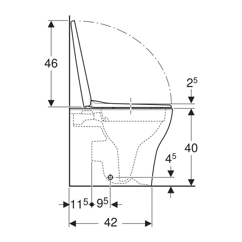 Immagine di Geberit SELNOVA vaso a pavimento Rimfree, a cacciata e a filo parete, con sedile a discesa rallentata, fissaggi nascosti e scarico verticale o orizzontale, colore bianco finitura lucido 502.794.00.1