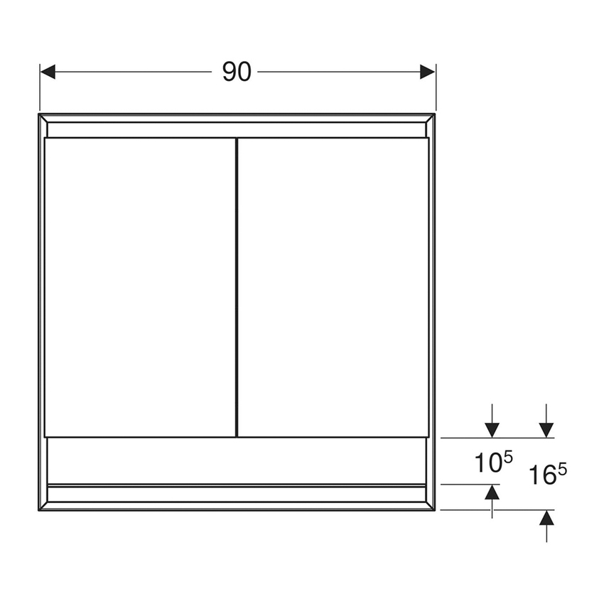 Immagine di Geberit ONE mobile specchio L.90 H.90 cm, con nicchia, da incasso, con 2 ante, con ComfortLight 505.823.00.1