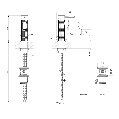 Immagine di Gessi 316 MECCANICA miscelatore monocomando per lavabo H.16 cm, con scarico, finitura steel brushed 54201#239
