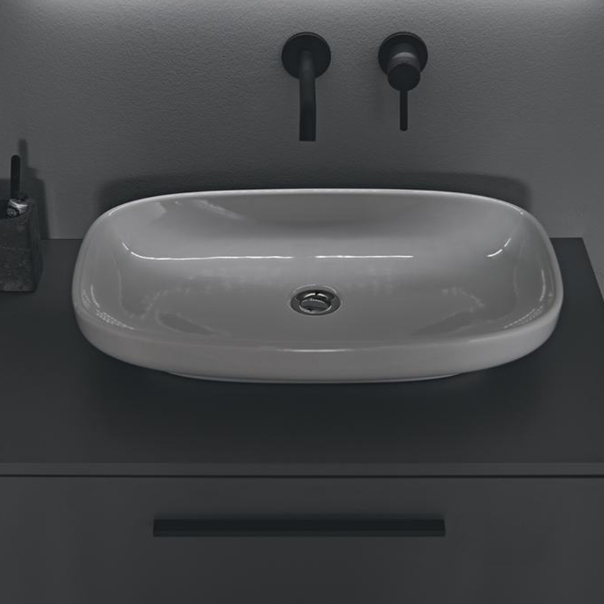 Immagine di Ideal Standard I.LIFE B VESSEL lavabo da appoggio rettangolare L.60 cm, senza foro rubinetteria e senza troppopieno, colore bianco finitura lucido T508701