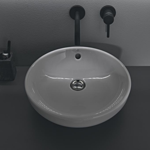Immagine di Ideal Standard I.LIFE B VESSEL lavabo da appoggio rotondo Ø 40 cm, senza foro rubinetteria, con troppopieno, colore bianco finitura lucido T509101