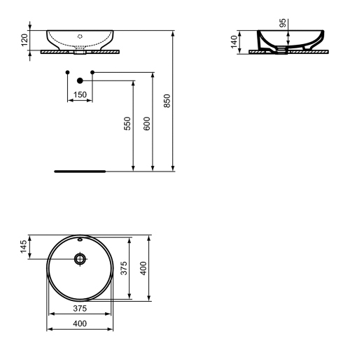 Immagine di Ideal Standard I.LIFE B VESSEL lavabo da appoggio rotondo Ø 40 cm, senza foro rubinetteria, con troppopieno, colore bianco finitura lucido T509101