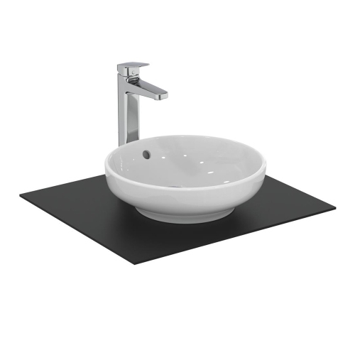 Immagine di Ideal Standard I.LIFE B VESSEL lavabo da appoggio rotondo Ø 40 cm, senza foro rubinetteria, con troppopieno, colore bianco finitura lucido T509101
