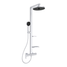 Immagine di Ideal Standard ALU+ colonna doccia meccanica con 2 mensole, doccetta a mano a 2 funzioni e soffione rotondo Ø 26 cm, colore matt silver BD584SI